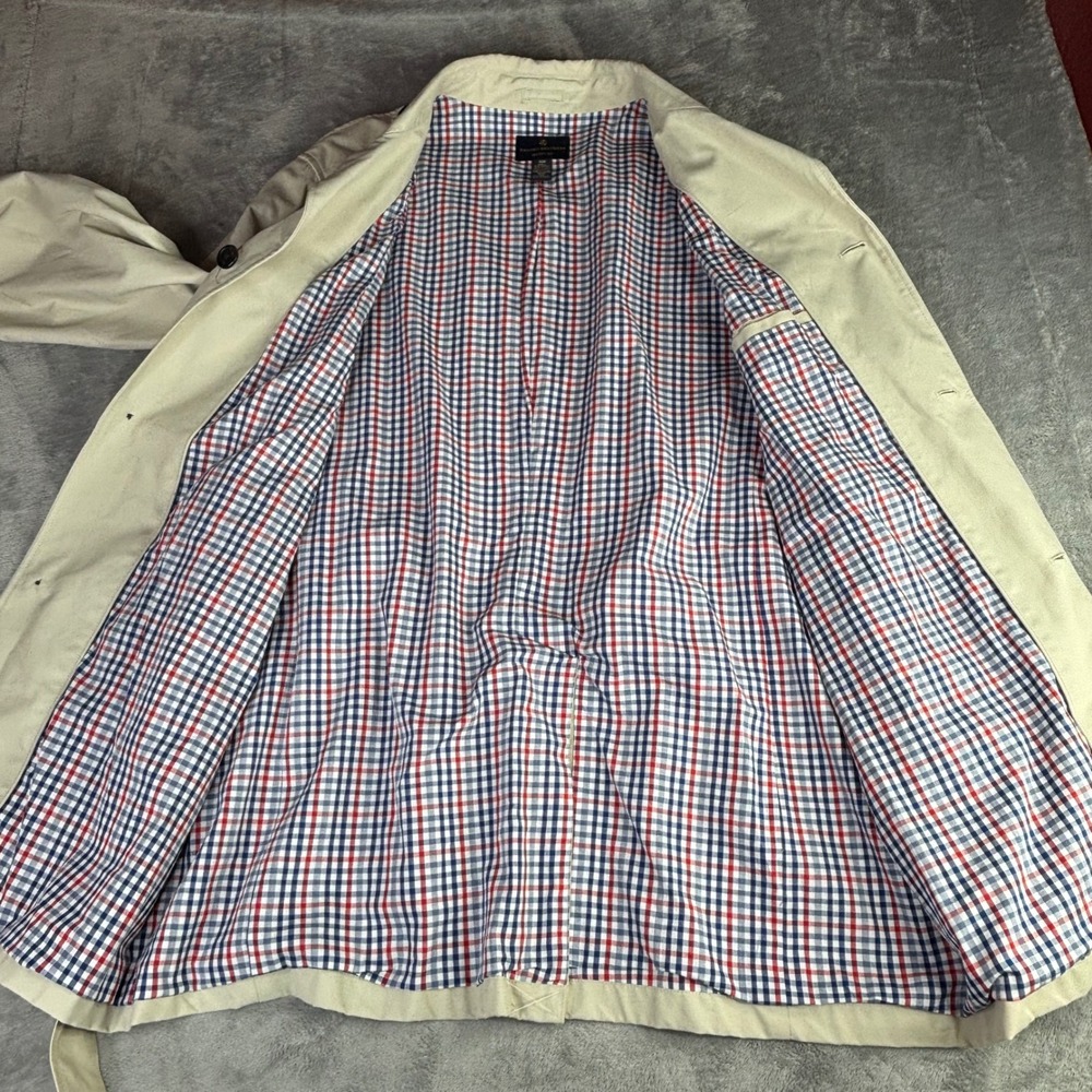 Brooks Brothers Trench Coat Men 46R Beige Regent Fit Belted Cotton Blend Check - Picture 6 of 12